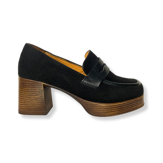 Mocassin à talon en daim pour femmes noir - Emmy