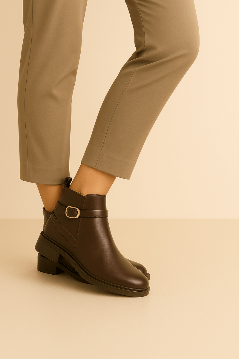 Bottines fourrées en cuir pour femme marron foncé - Lisanne - Lea & Paul Maroc