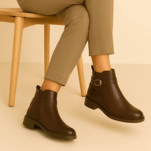 Bottines fourrées en cuir pour femme marron foncé - Lisanne - Lea & Paul Maroc