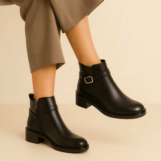 Bottines fourrées en cuir pour femme noir - Lisanne - Lea & Paul Maroc