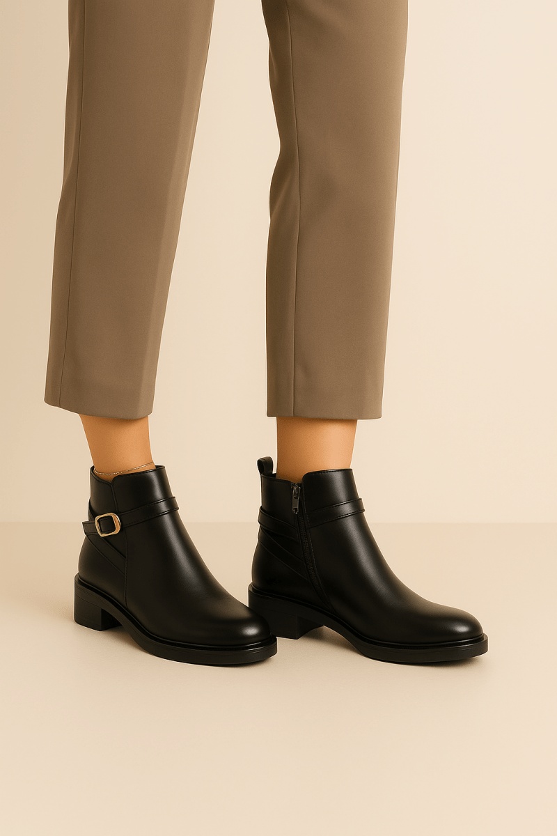 Bottines fourrées en cuir pour femme noir - Lisanne - Lea & Paul Maroc