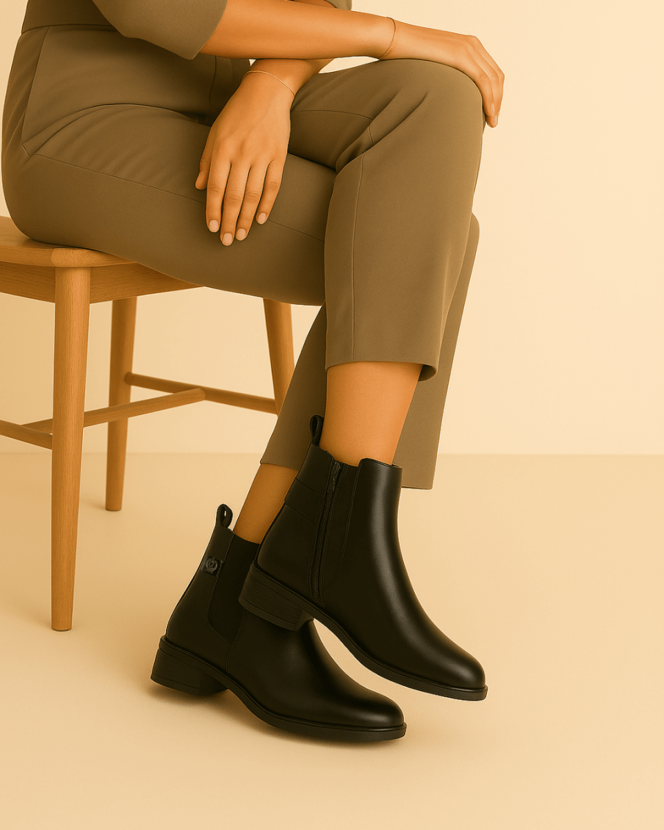 Bottines fourrées en cuir pour femme noir - Marianne - Lea & Paul Maroc