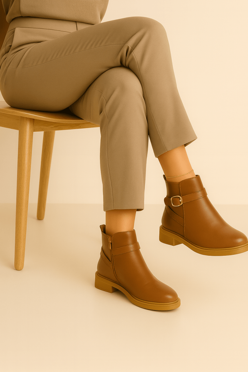 Bottines fourrées en cuir pour femme tabac - Lisanne - Lea & Paul Maroc