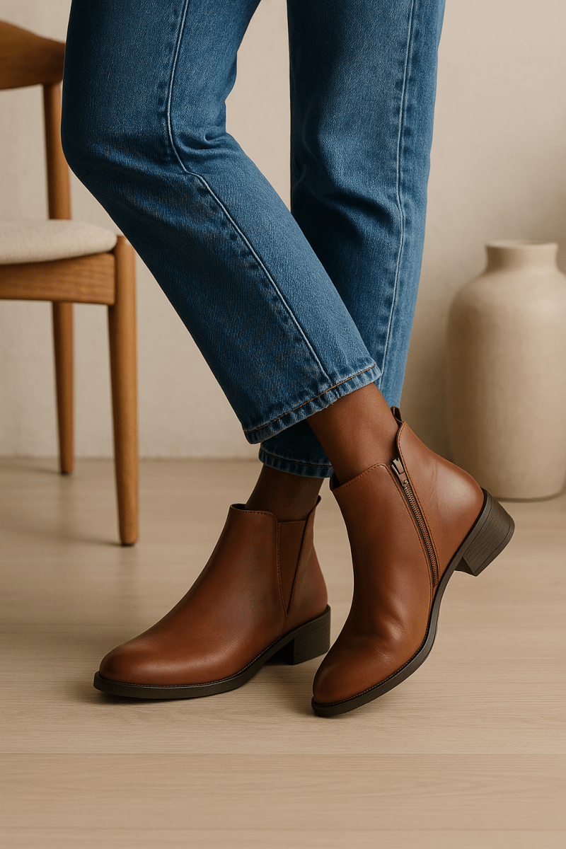 Bottines fourrées en cuir pour femmes - Marron - Rosa - Lea & Paul Maroc