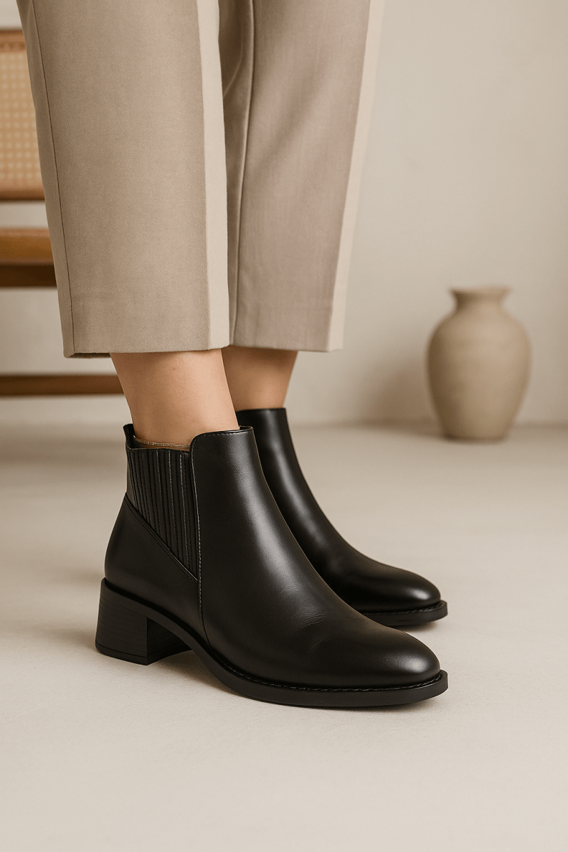 Bottines fourrées en cuir pour femmes - Noir - Carmelle - Lea & Paul Maroc