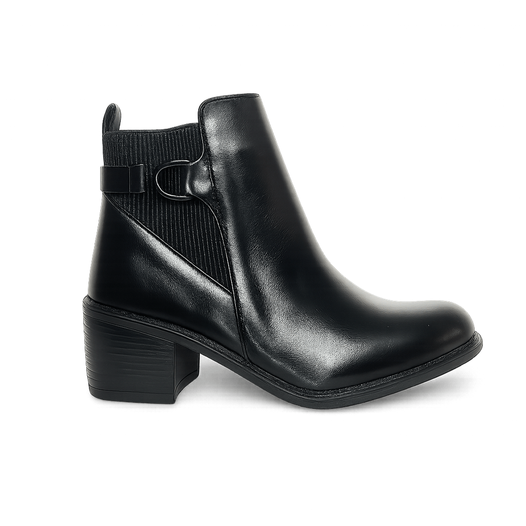 Bottines fourrées en cuir pour femmes - Noir - Denise - Lea & Paul Maroc