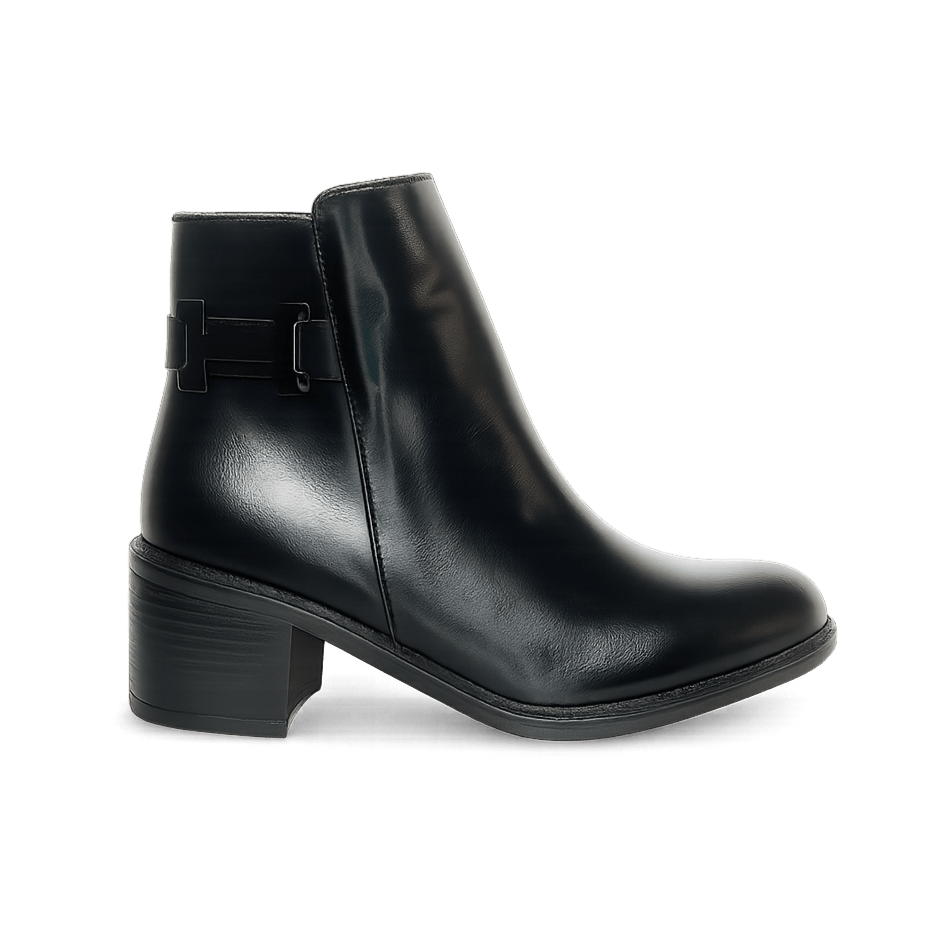 Bottines fourrées en cuir pour femmes - Noir - Hermine - Lea & Paul Maroc