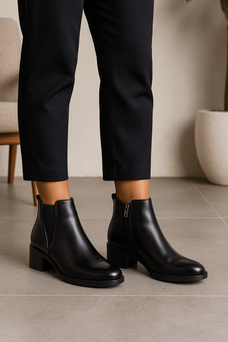 Bottines fourrées en cuir pour femmes - Noir - Rosa - Lea & Paul Maroc