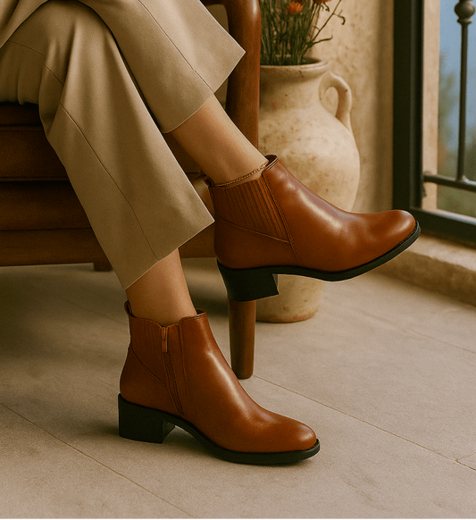 Bottines fourrées en cuir pour femmes - Tabac - Carmelle - Lea & Paul Maroc