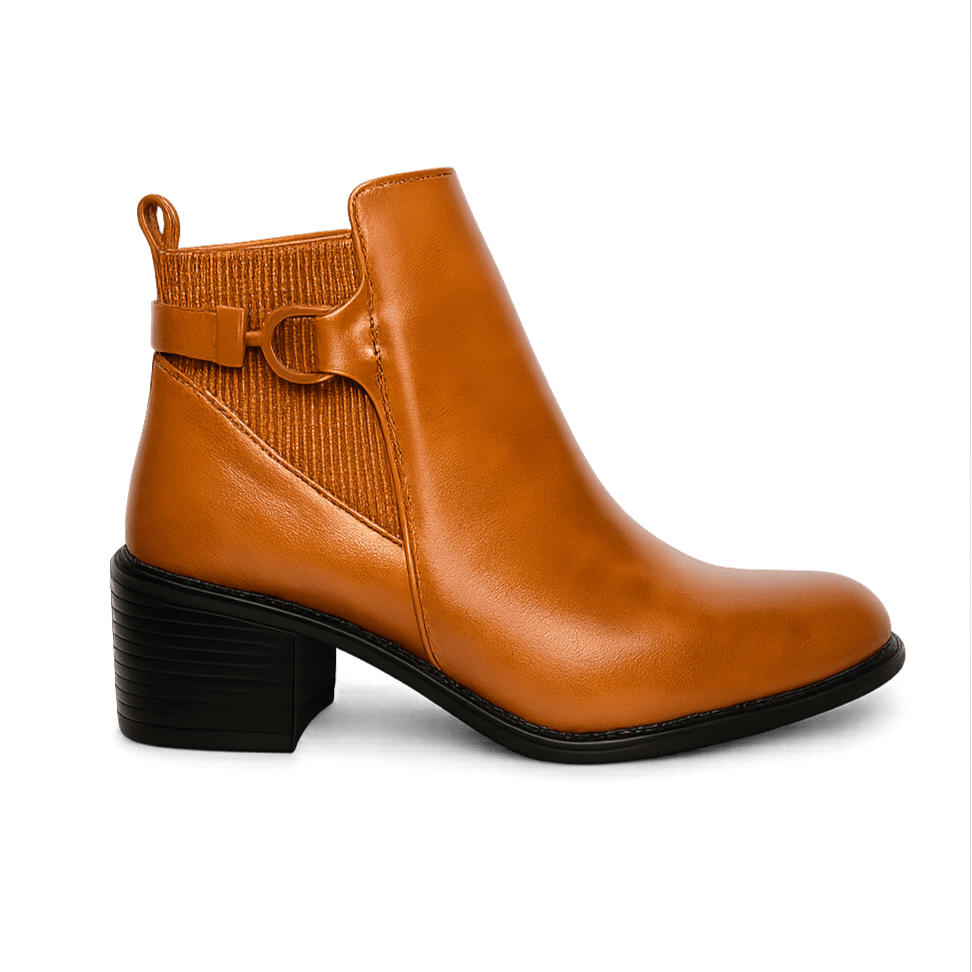 Bottines fourrées en cuir pour femmes - Tabac - Denise - Lea & Paul Maroc