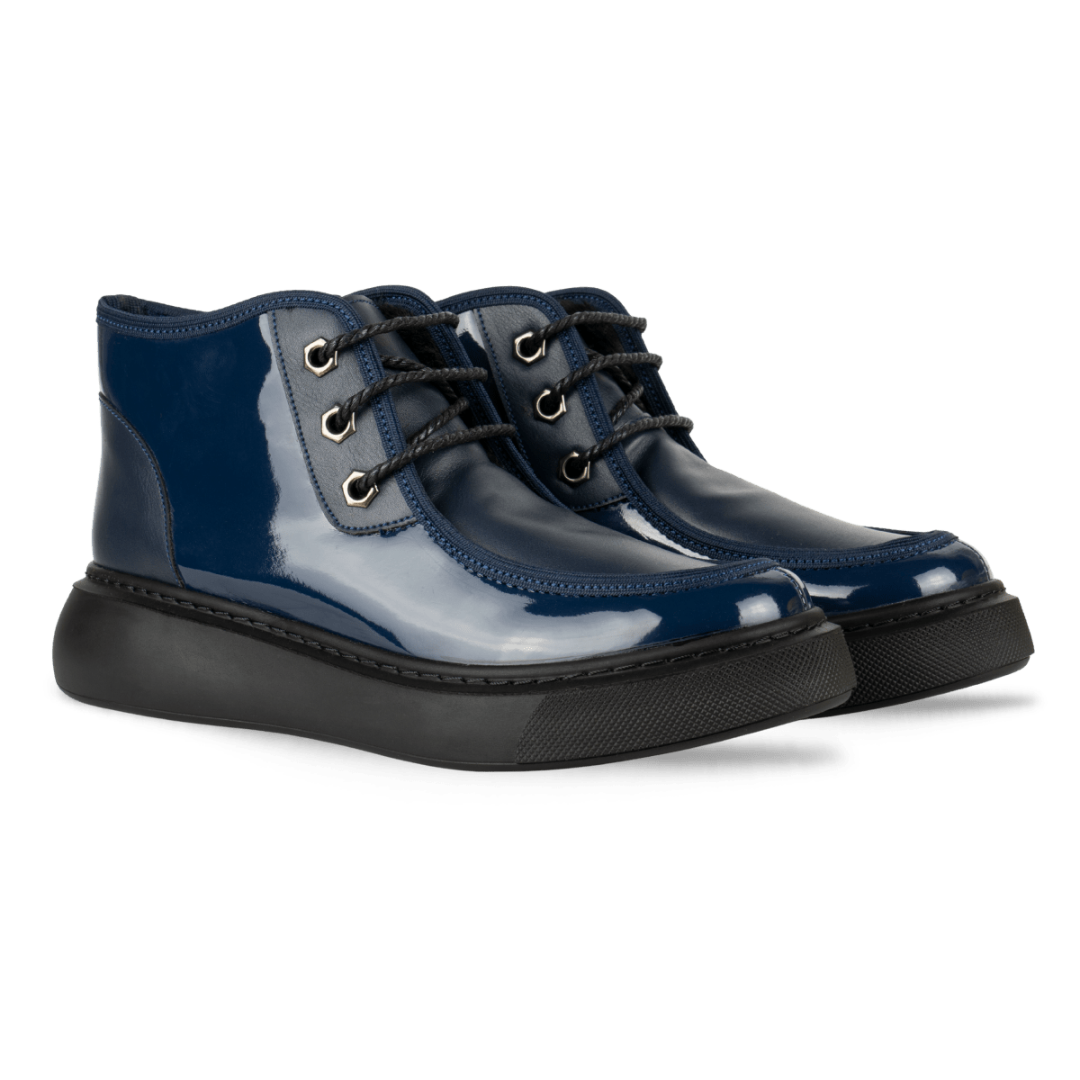 Bottines fourrées en Verni - cuir pour femme Bleu marine - ÉLISA - Lea & Paul Maroc