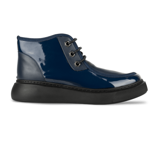Bottines fourrées en Verni - cuir pour femme Bleu marine - ÉLISA