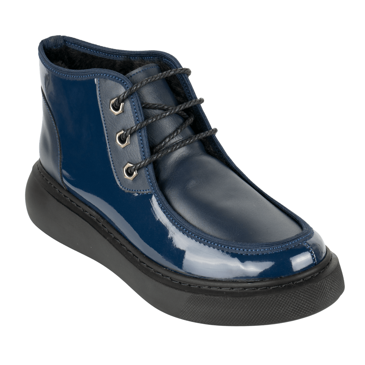 Bottines fourrées en Verni - cuir pour femme Bleu marine - ÉLISA - Lea & Paul Maroc