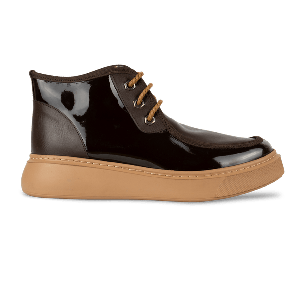 Bottines fourrées en Verni - cuir pour femme marron foncé - ÉLISA