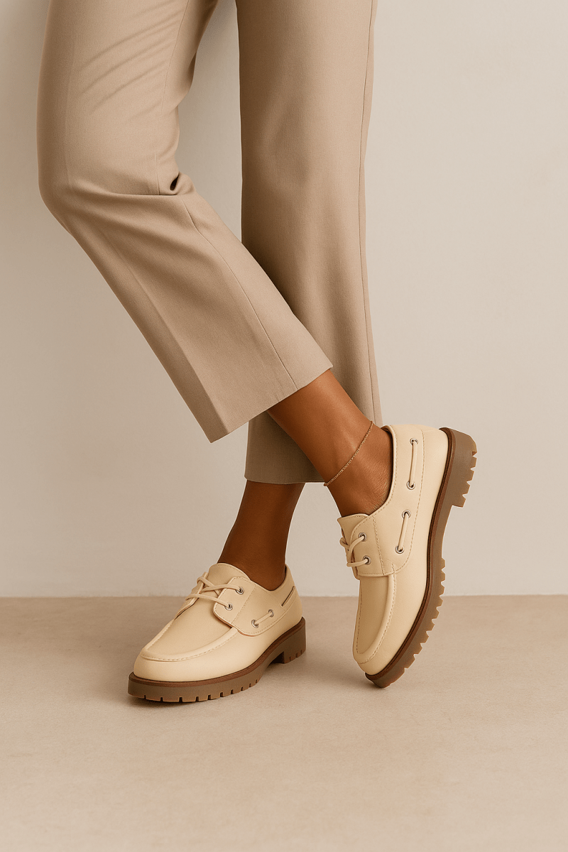 Derbies en cuir pour femme – Beige – Paloma - Lea & Paul Maroc