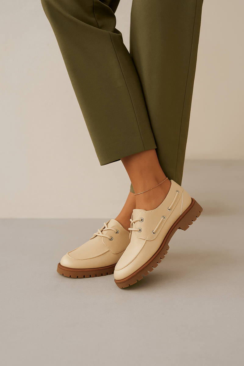 Derbies en cuir pour femme – Beige – Paloma - Lea & Paul Maroc