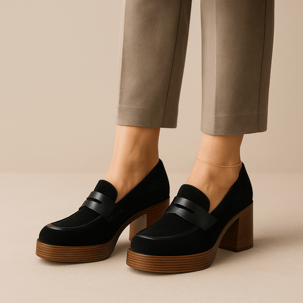 Mocassin à talon en daim pour femmes noir - Emmy