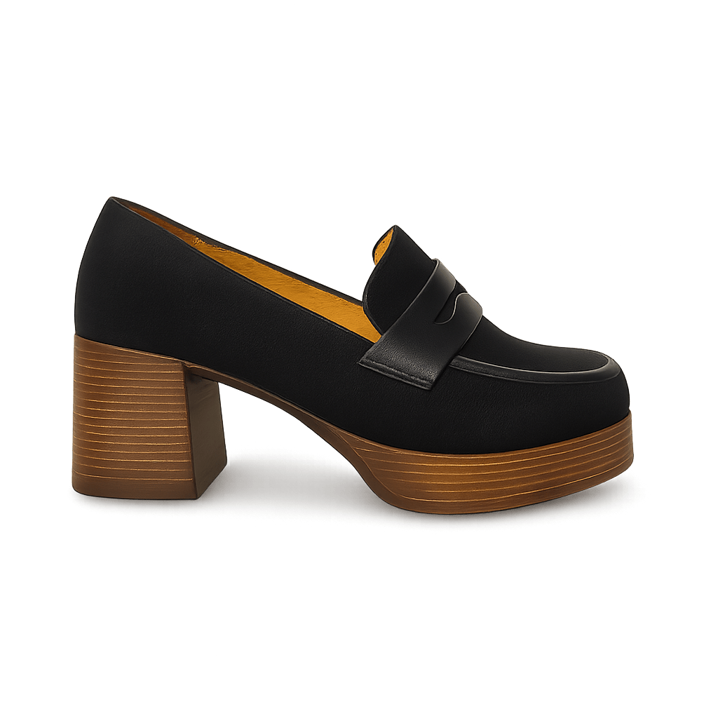 Mocassin à talon en daim pour femmes noir - Emmy - Lea & Paul Maroc