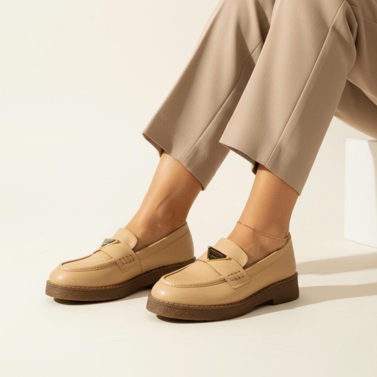 Mocassin en cuir pour femmes beige - Lucia - Lea & Paul Maroc