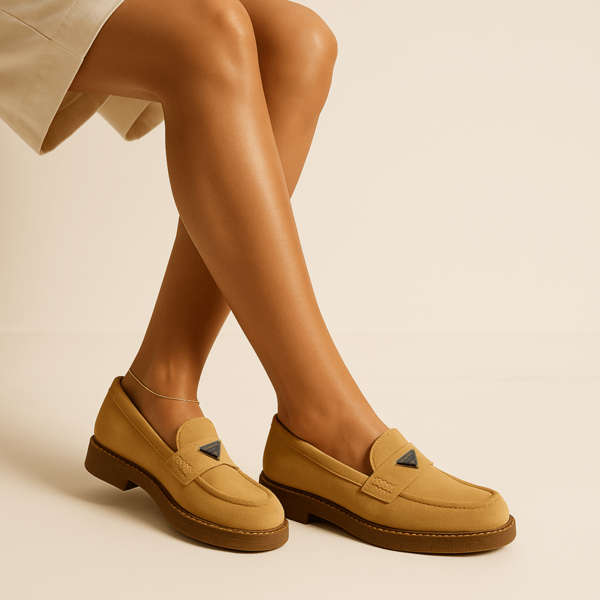 Mocassin en daim pour femmes beige - Armandine - Lea & Paul Maroc