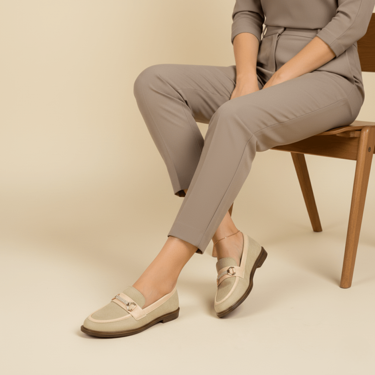 Mocassin en daim pour femmes beige - Elora - Lea & Paul Maroc