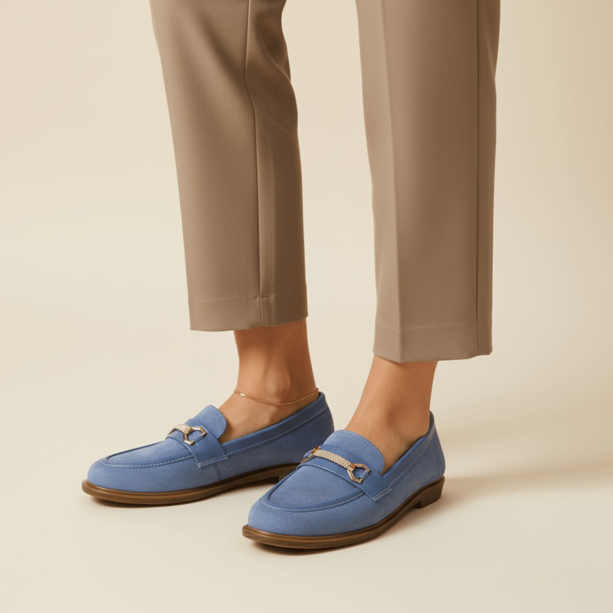 Mocassin en daim pour femmes bleu pastel - Elora - Lea & Paul Maroc