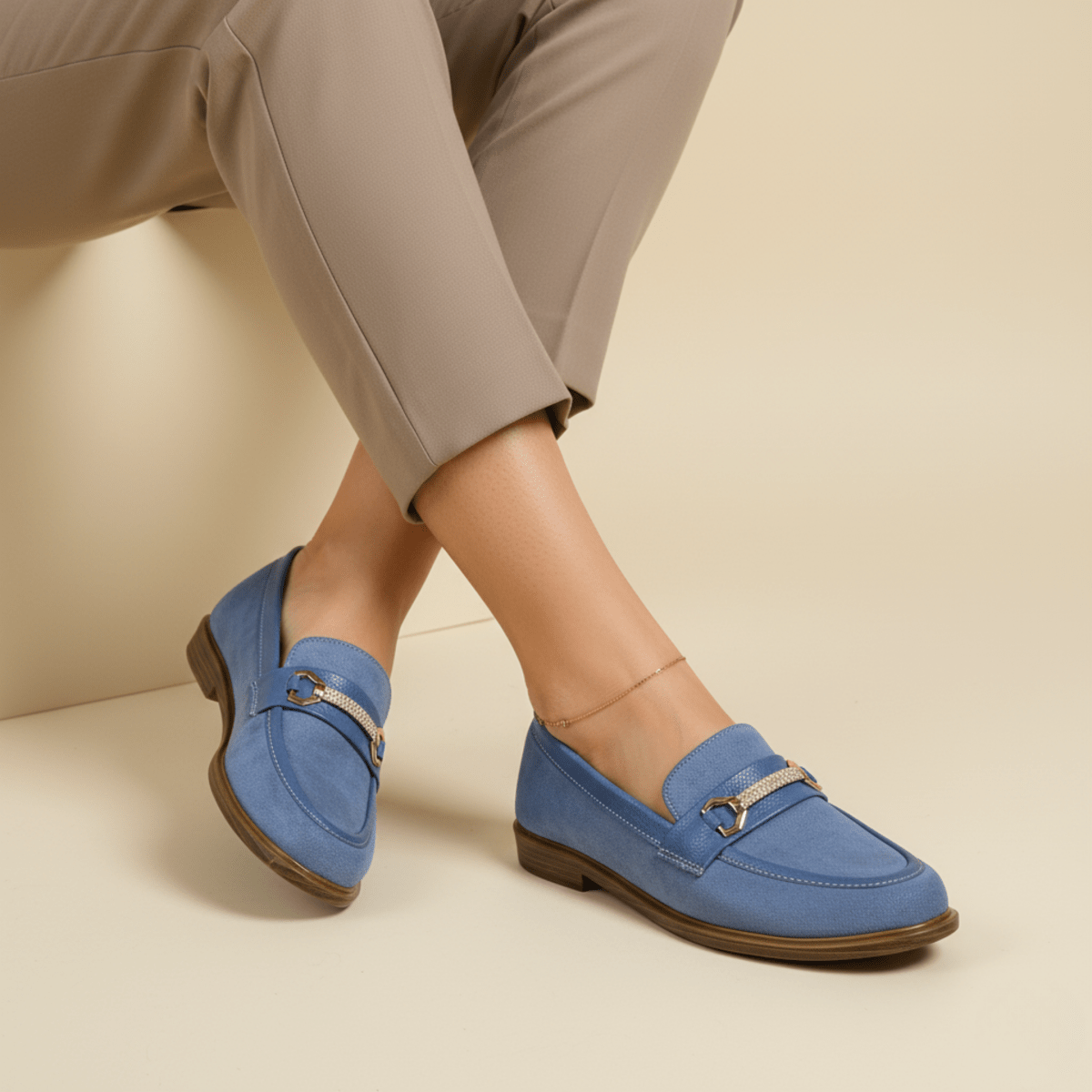 Mocassin en daim pour femmes bleu pastel - Elora - Lea & Paul Maroc