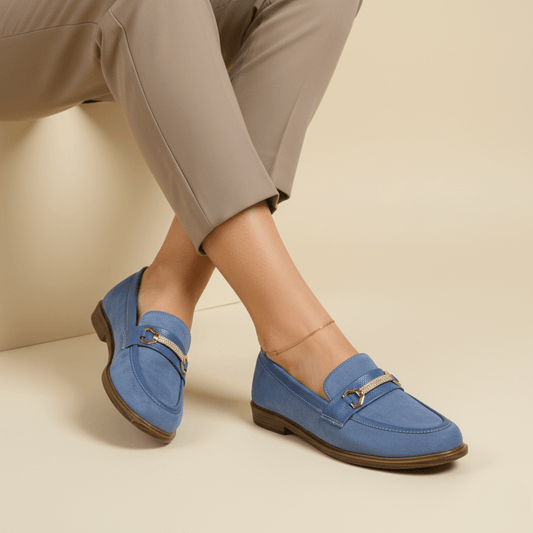 Mocassin en daim pour femmes bleu pastel - Elora - Lea & Paul Maroc