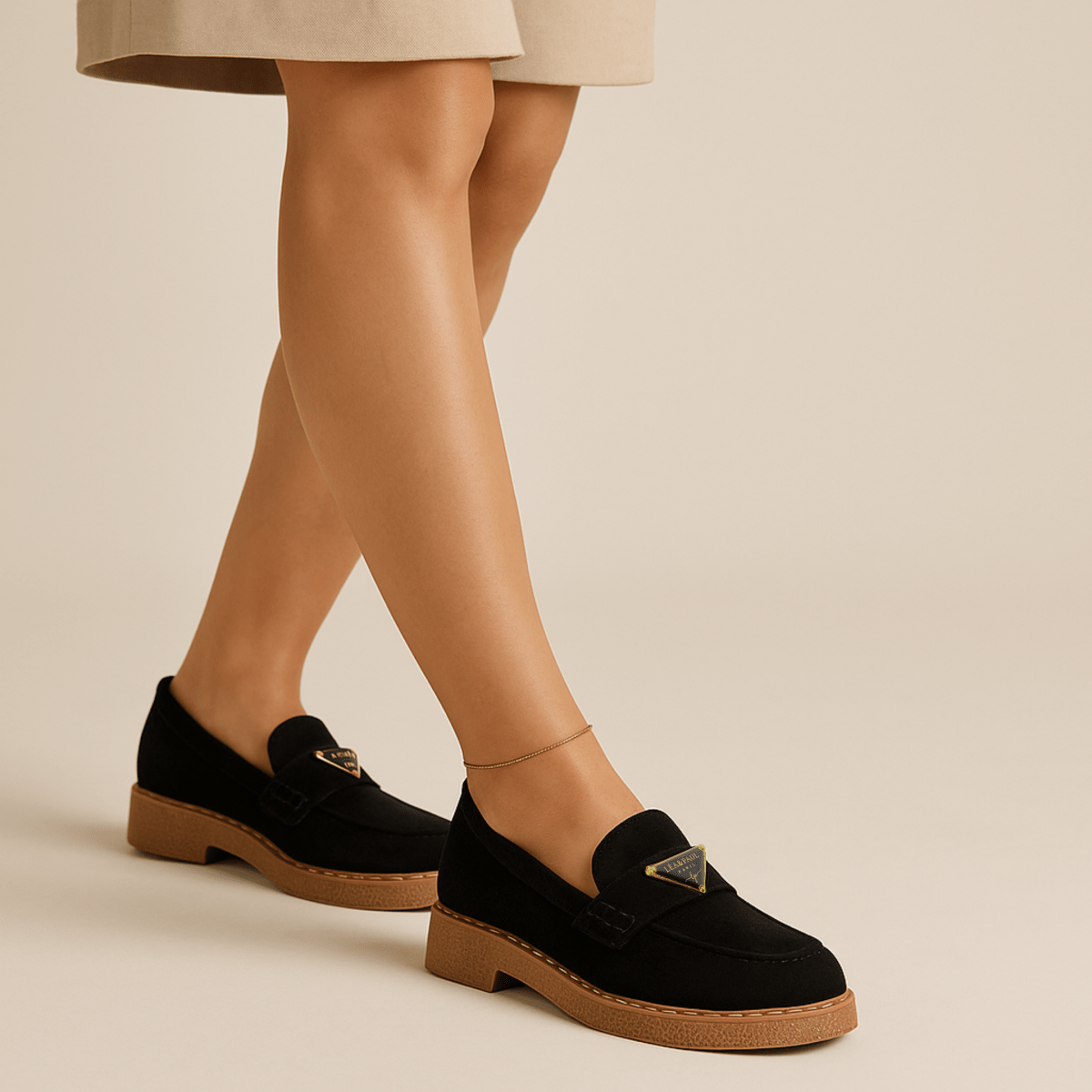 Mocassin en daim pour femmes noir - Armandine - Lea & Paul Maroc