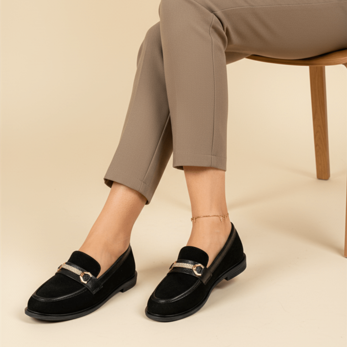 Mocassin en daim pour femmes noir - Elora - Lea & Paul Maroc