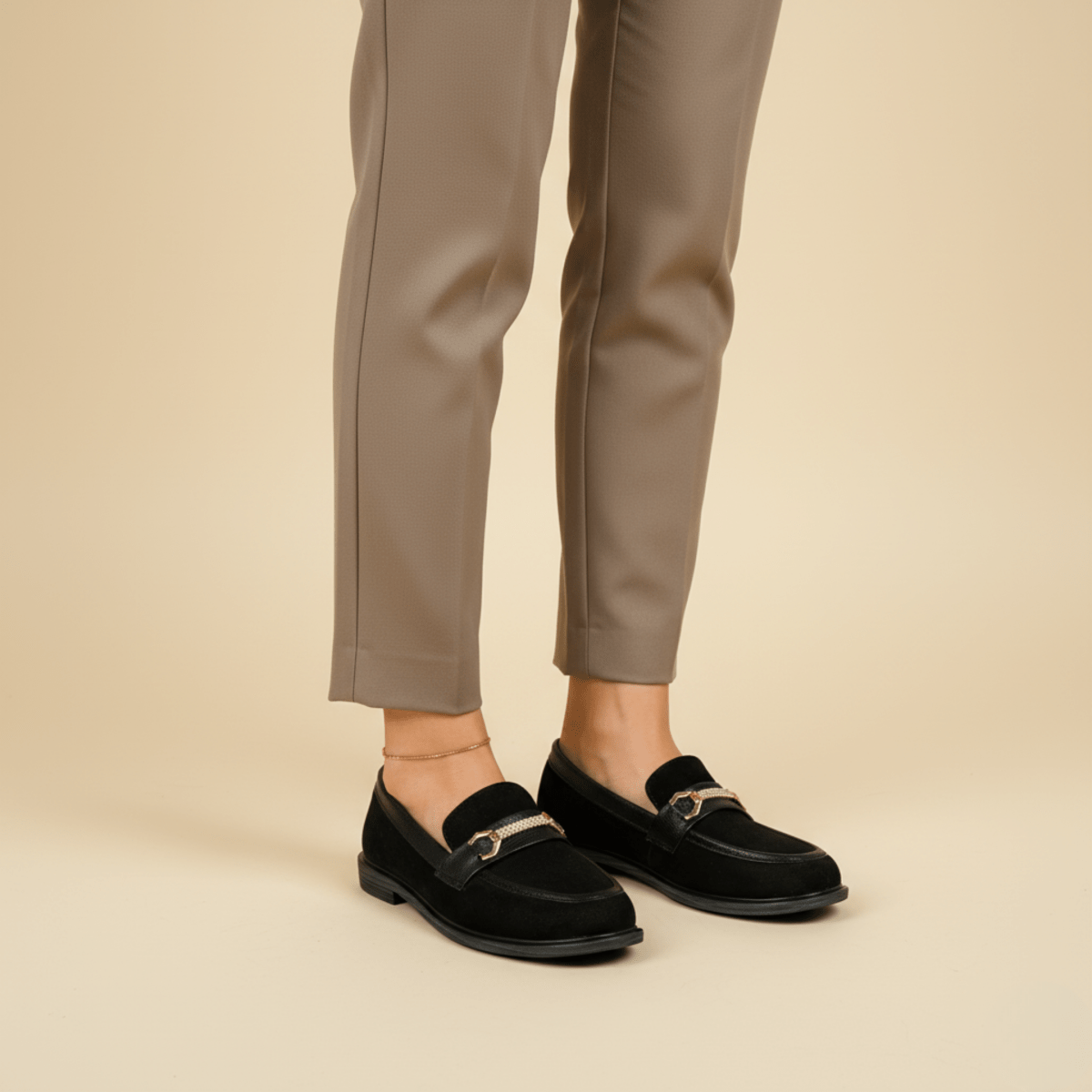 Mocassin en daim pour femmes noir - Elora - Lea & Paul Maroc