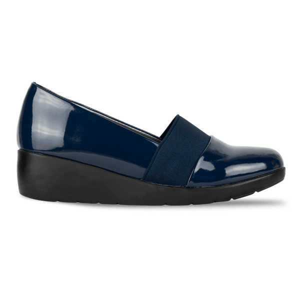 Mocassins compensé pour femme – Bleu Marine Vernis – LUNA