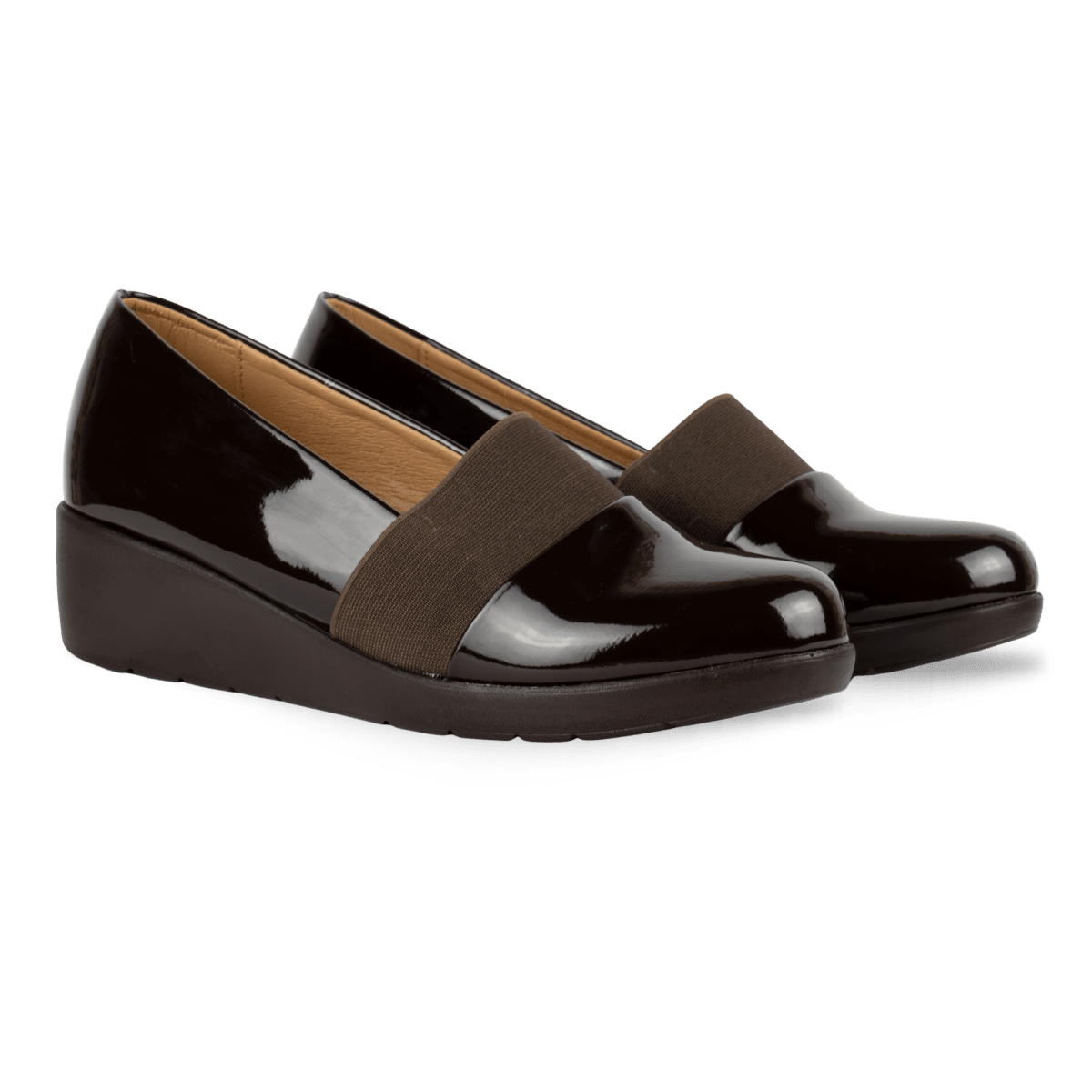 Mocassins compensé pour femme – Marron Vernis – LUNA - Lea & Paul Maroc