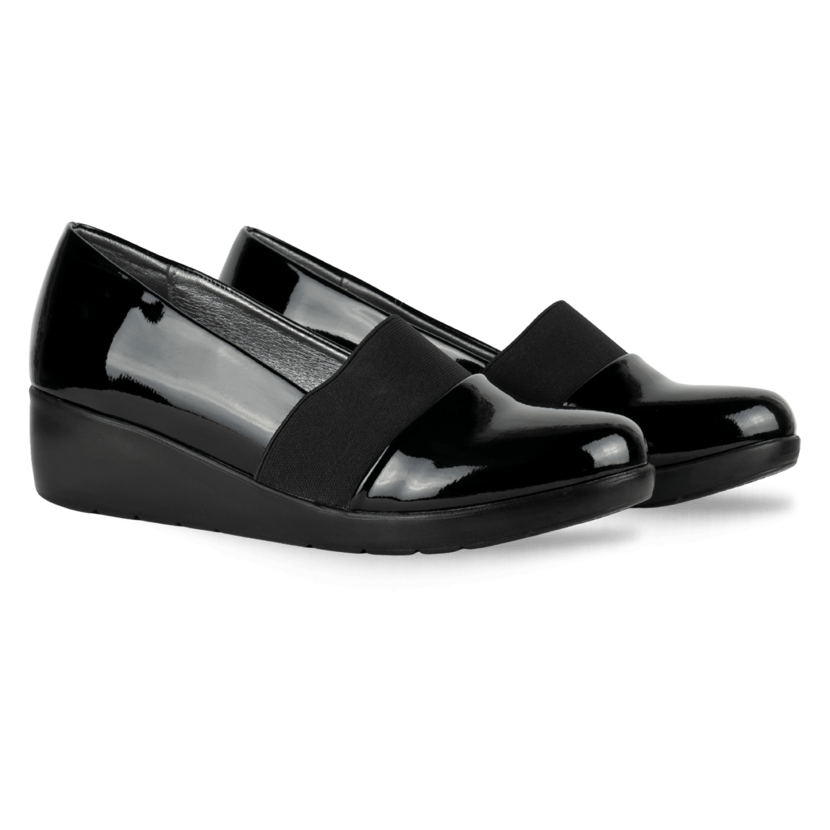 Mocassins compensé pour femme – Noir Vernis – LUNA - Lea & Paul Maroc