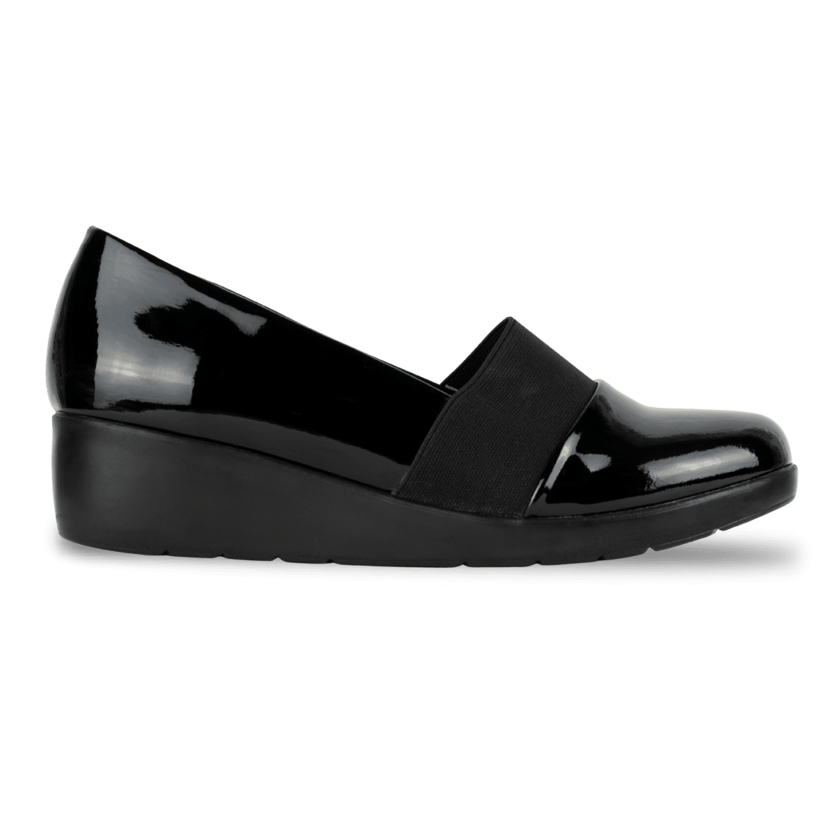 Mocassins compensé pour femme – Noir Vernis – LUNA - Lea & Paul Maroc