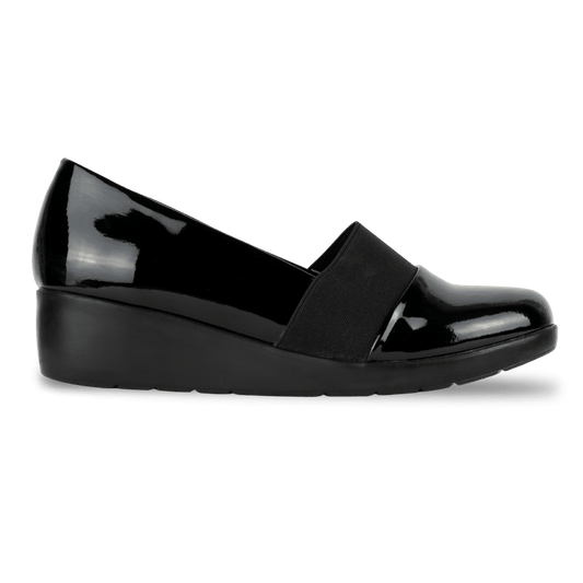 Mocassins compensé pour femme – Noir Vernis – LUNA - Lea & Paul Maroc