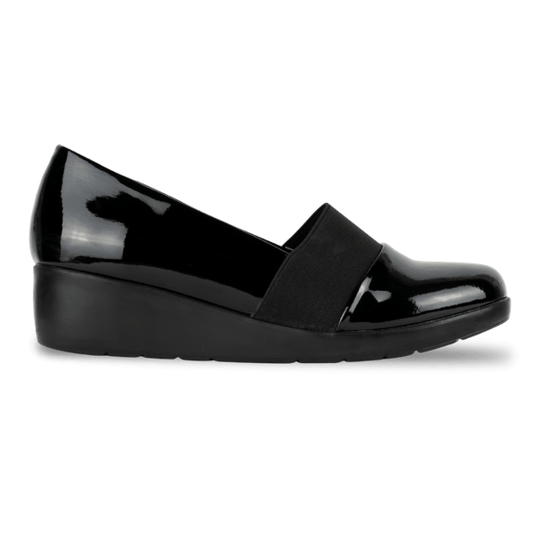 Mocassins compensé pour femme – Noir Vernis – LUNA