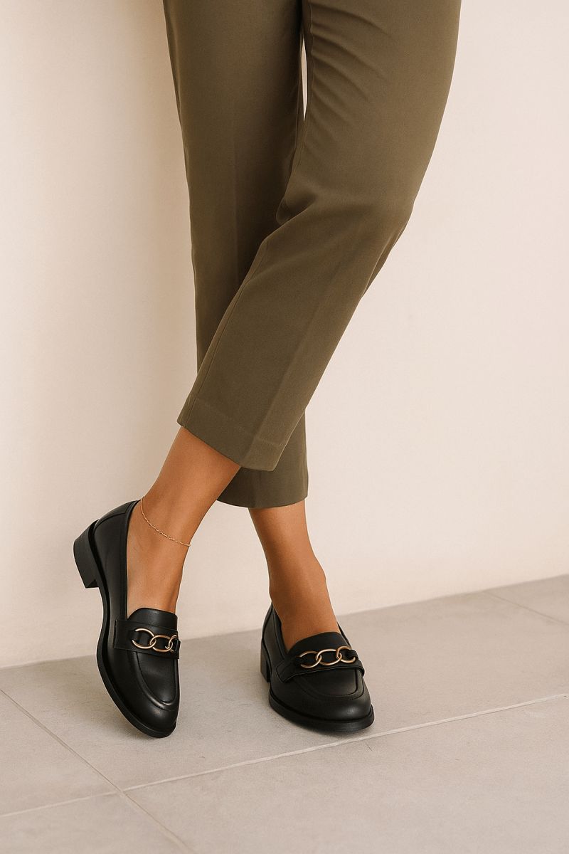 Mocassins en cuir pour femme – Noir – Blanche - Lea & Paul Maroc
