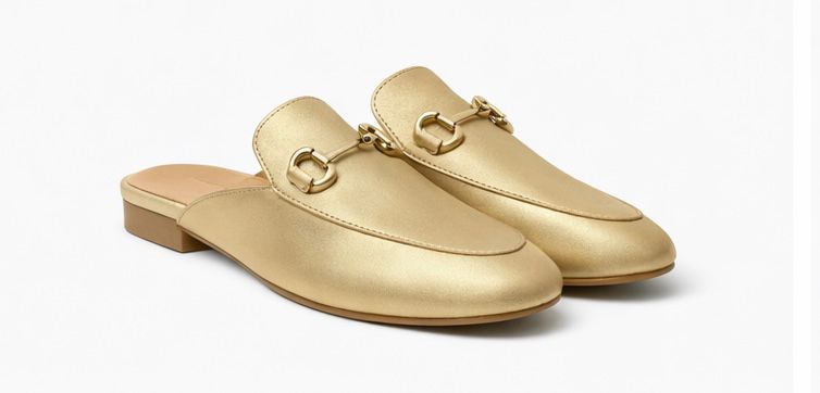 Mules en Cuir pour femme – Doré métallisé – Layali - Lea & Paul Maroc