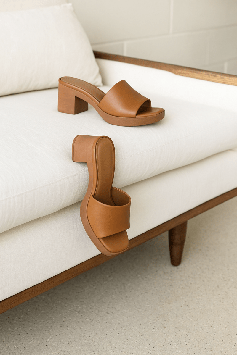 Sabots à talon en cuir pour femme – Marron – Anouk - Lea & Paul Maroc