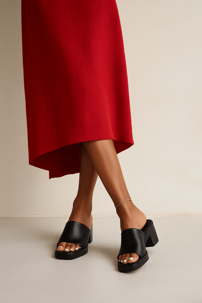 Sabots à talon en cuir pour femme – Noir – Anouk - Lea & Paul Maroc