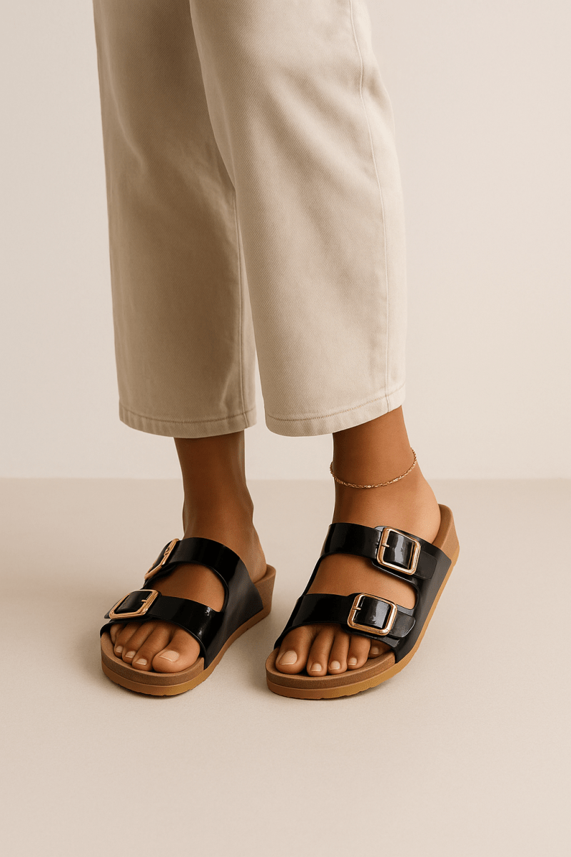 Sandales en cuir pour femme – Noir vernis – Marielle - Lea & Paul Maroc