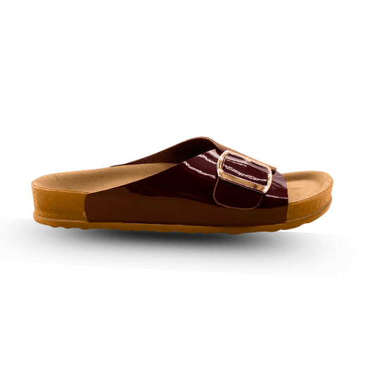 Sandales en cuir vernis pour femme – Grenat – Angeline - Lea & Paul Maroc