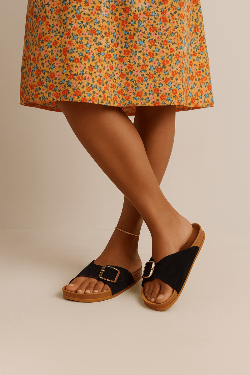 Sandales en daim pour femme – Noir – Angeline - Lea & Paul Maroc
